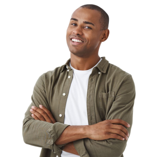 portrait smart professional african american man standing with hands crossed chest confident pose transformed